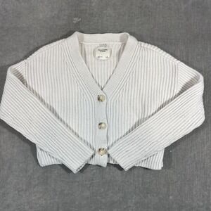 Abercrombie Fitch‎ Womens Small White V Neck Merino Wool Blend Cardigan Sweater